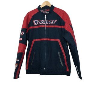 Vintage Tommy Jeans biker race jacket patches mens